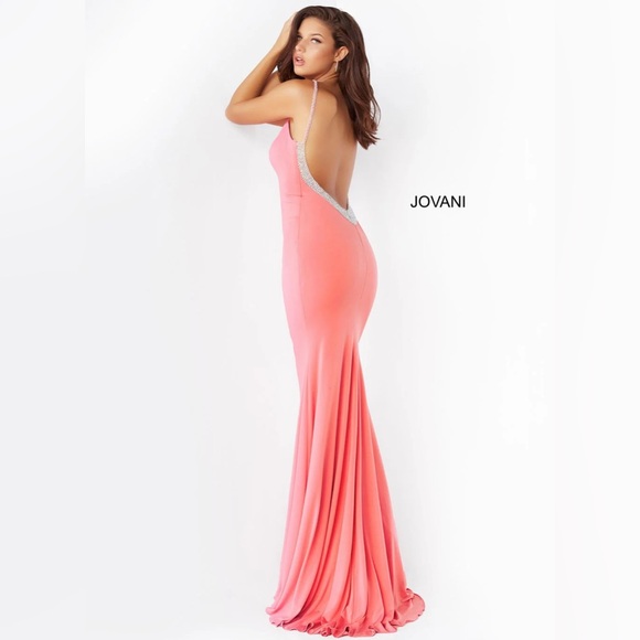 NWT Jovani Hot Pink Backless V Neck Gown 07297 - Picture 2 of 6